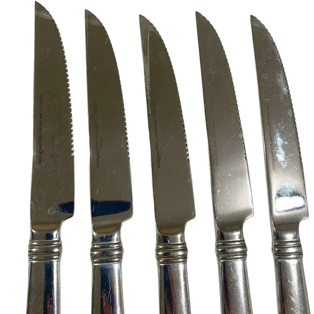 Lot of 5 Reed & Barton Heritage Mint Regent Stainless Steel Serrated Steak Knive